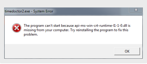 System Error: “api-ms-win-crt-runtime-|1-1-0.dll is missing”